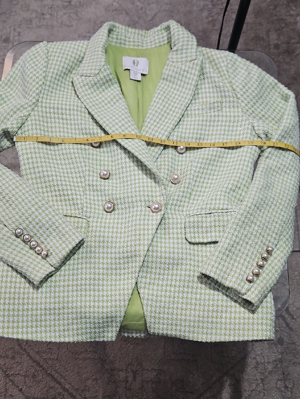 House Of Harlow Double-Breasted Women's Houndstooth Blazer Jacket Light Green M - Picture 12 of 13